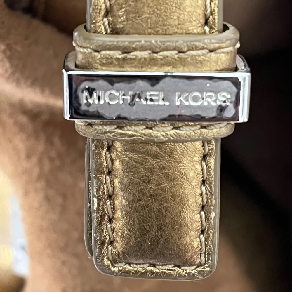 Michael Kor Gold Leather Handbag with Keychain Magnetic Closures